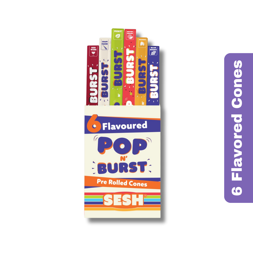SESH Pop & Burst Flavoured Pre-Rolled Cones – Pack of 6 | 6 Unique Flavours | Easy Fill Design