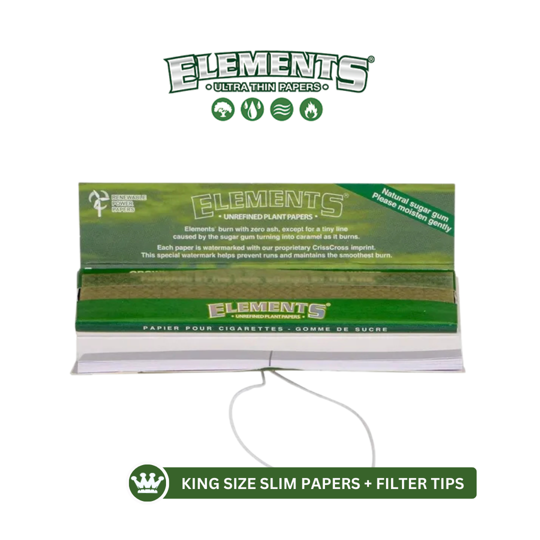 ELEMENTS GREEN CONNOISSEUR - King Size Rolling Papers with Tips