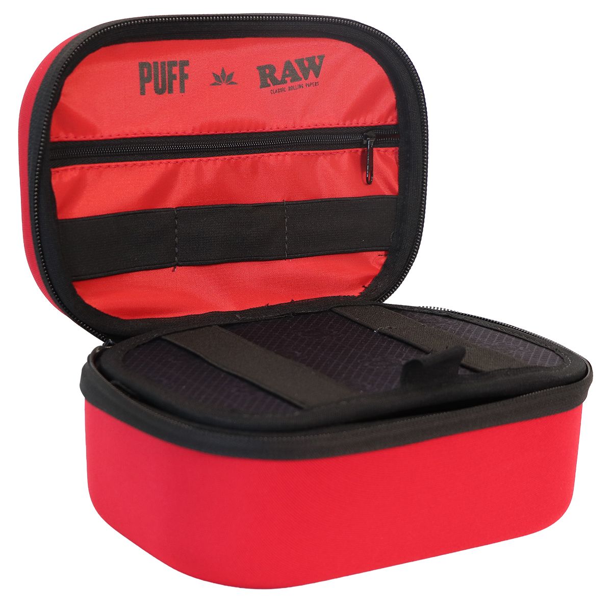 OutonTrip PUFF x RAW Pro Storage Organizer Case – Compact Protective Zipper Carrying Case with Elastic Holders & Organized Interior for Everyday Essentials, Black & Red