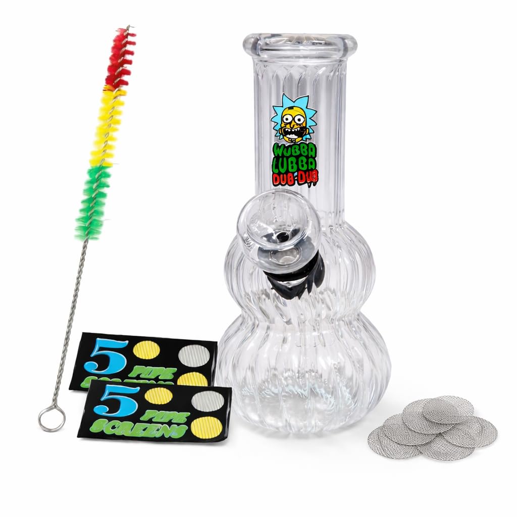 Outontrip 5 Inch Clear Glass Bong Ribbed Design with Cleaning Brush,Small Size