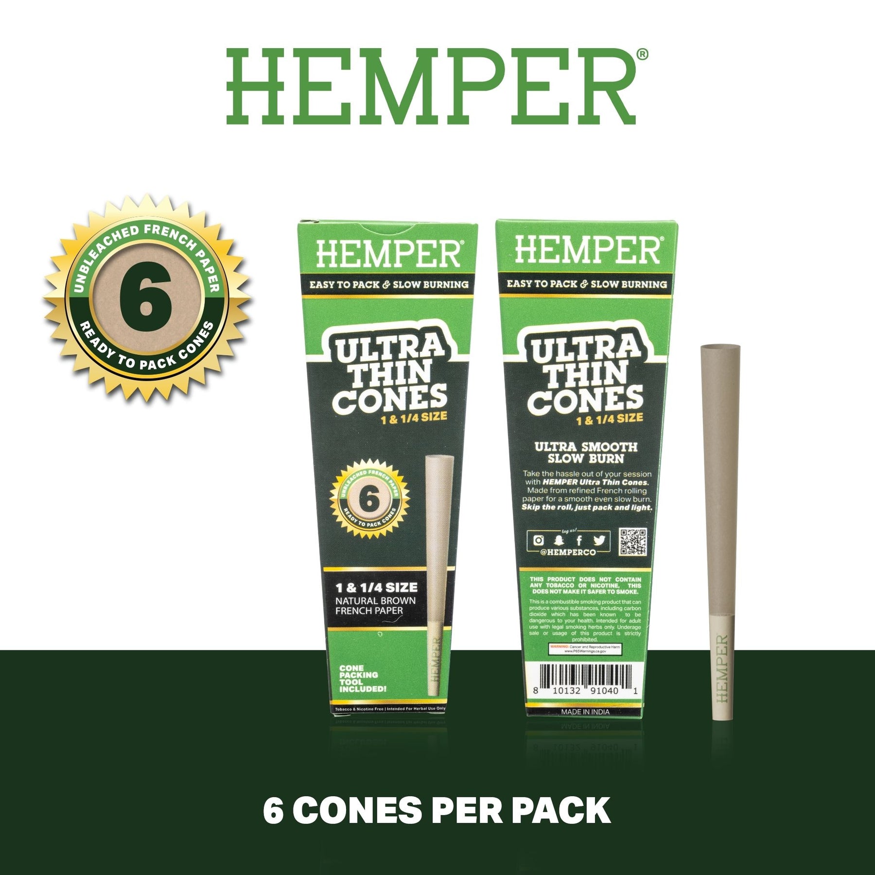 HEMPER 1 1/4 Classic Brown French Paper Cones – Pack of 6