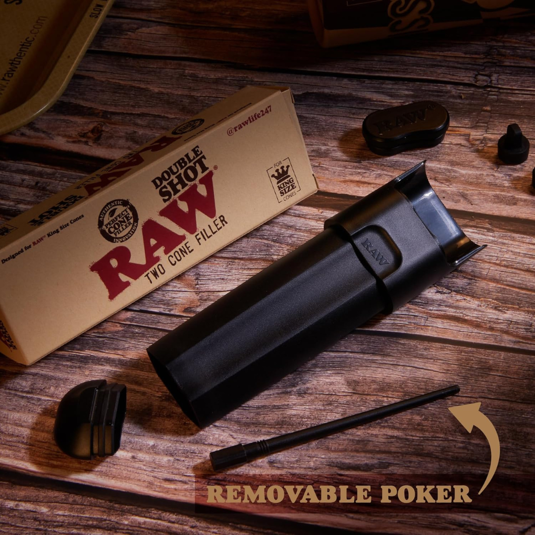 RAW Double Shot – 2 Cone Filler & Travel Case – Slim, Pocket-Friendly Design