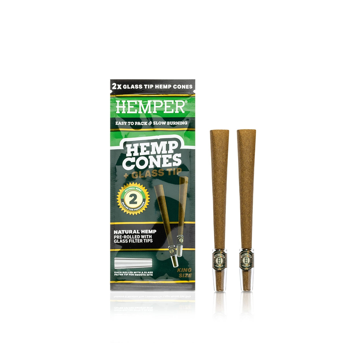 HEMPER Natural Hemp Flavored Cones with Glass Filter Tip – 2-Pack