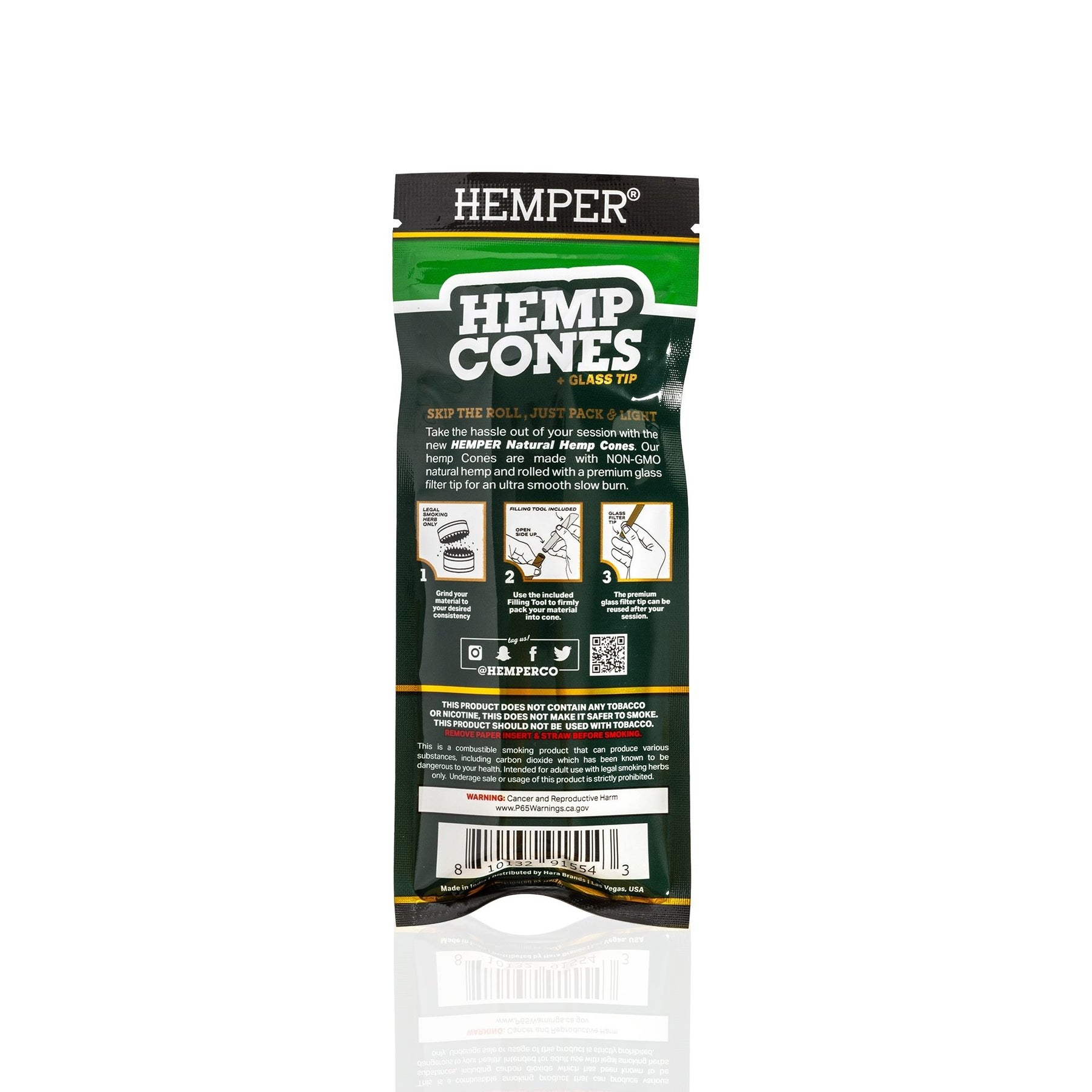 HEMPER Natural Hemp Flavored Cones with Glass Filter Tip – 2-Pack