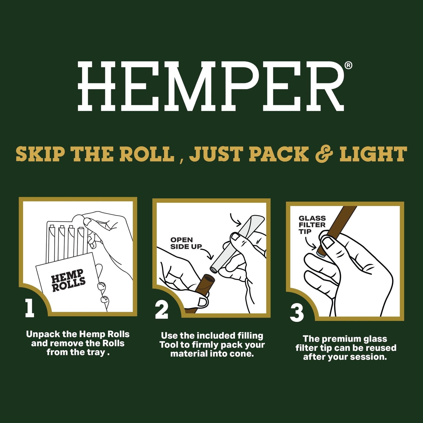 HEMPER Natural Hemp Flavored Cones with Glass Filter Tip – 2-Pack