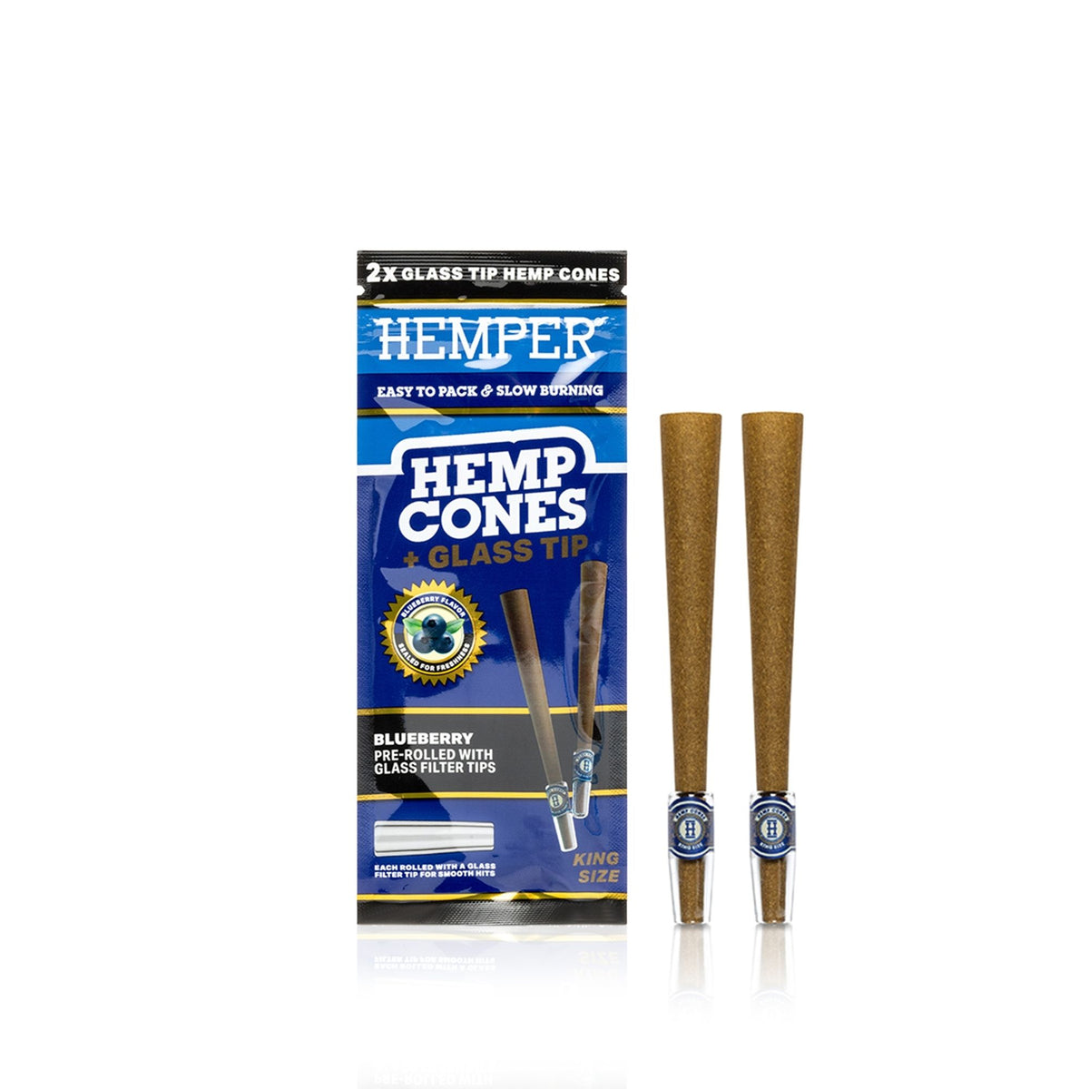HEMPER Blueberry Flavored Cones with Glass Filter Tip – 2-Pack