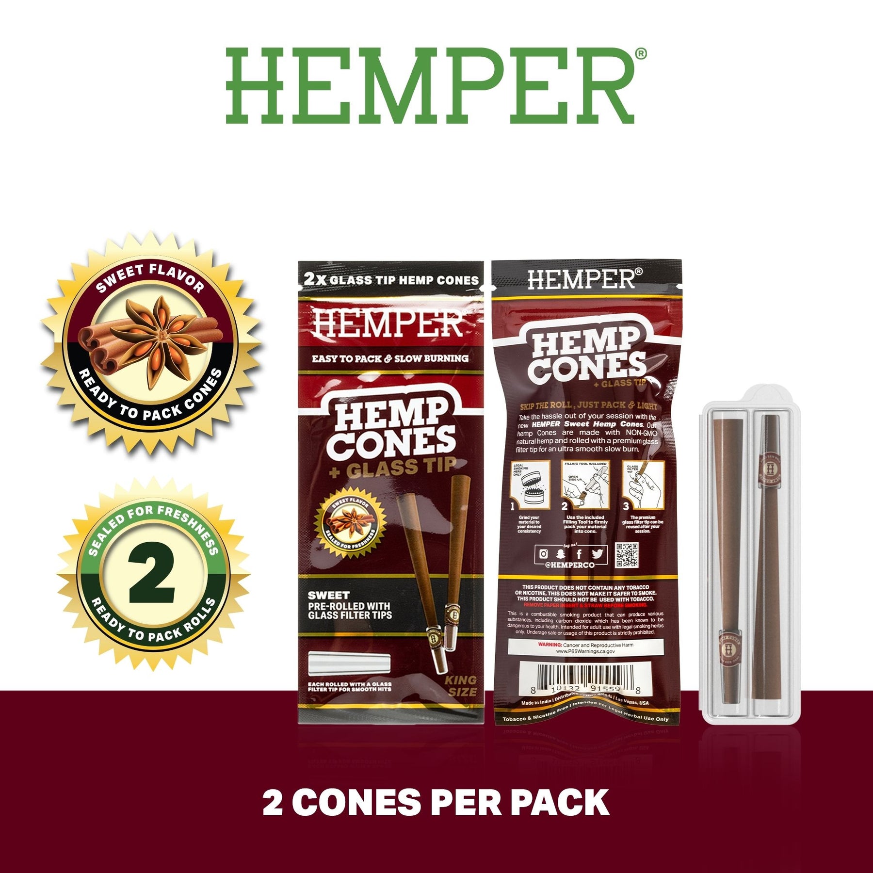HEMPER Sweet Flavored Cones with Glass Filter Tip – 2-Pack