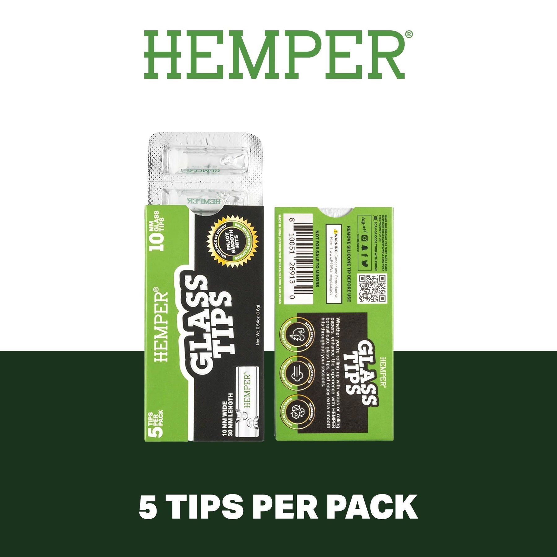 HEMPER 10mm Glass Filter Tips – Pack of 5