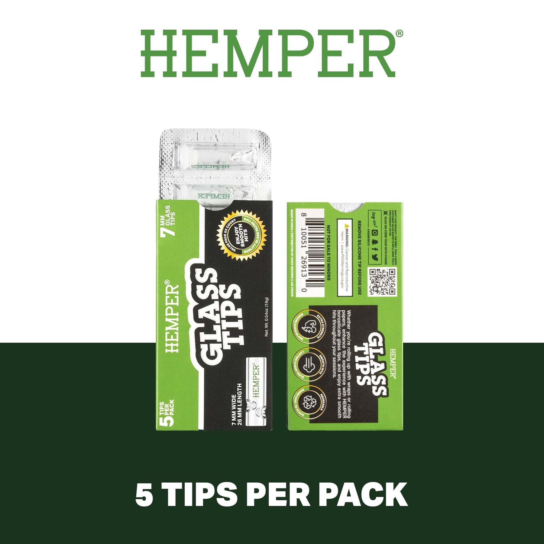 HEMPER 7mm Glass Filter Tips – Pack of 5