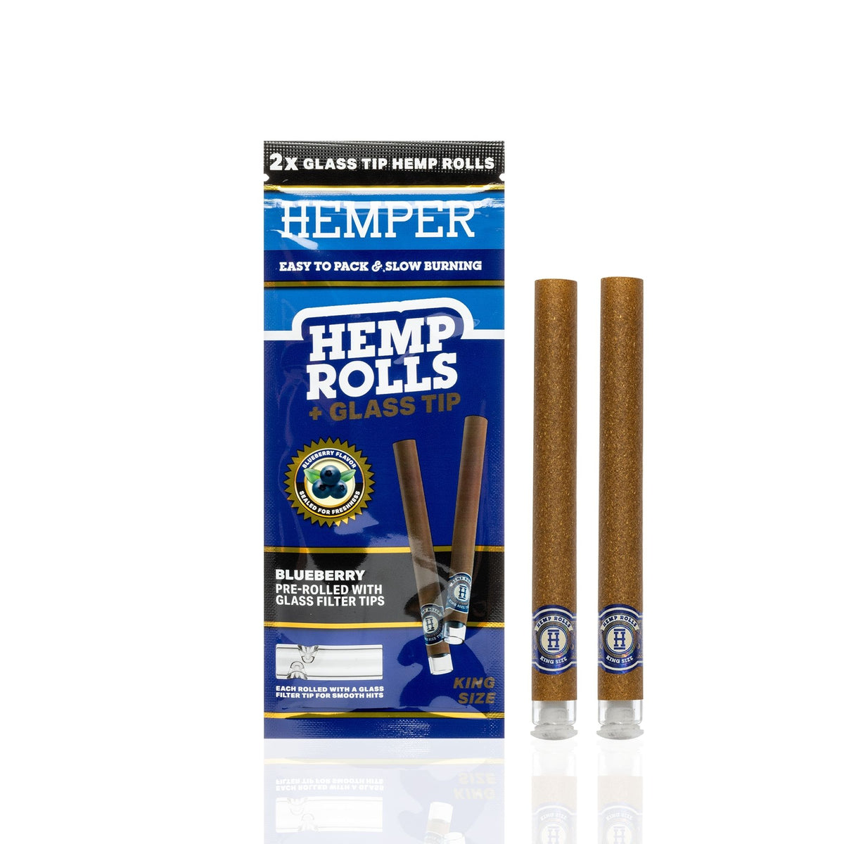 HEMPER Blueberry Flavored Rolls with Glass Filter Tips – 2-Pack
