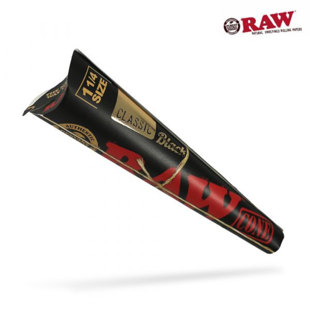 RAW BLACK PREROLLED CONES 1 1/4 SIZE - 6 CONES