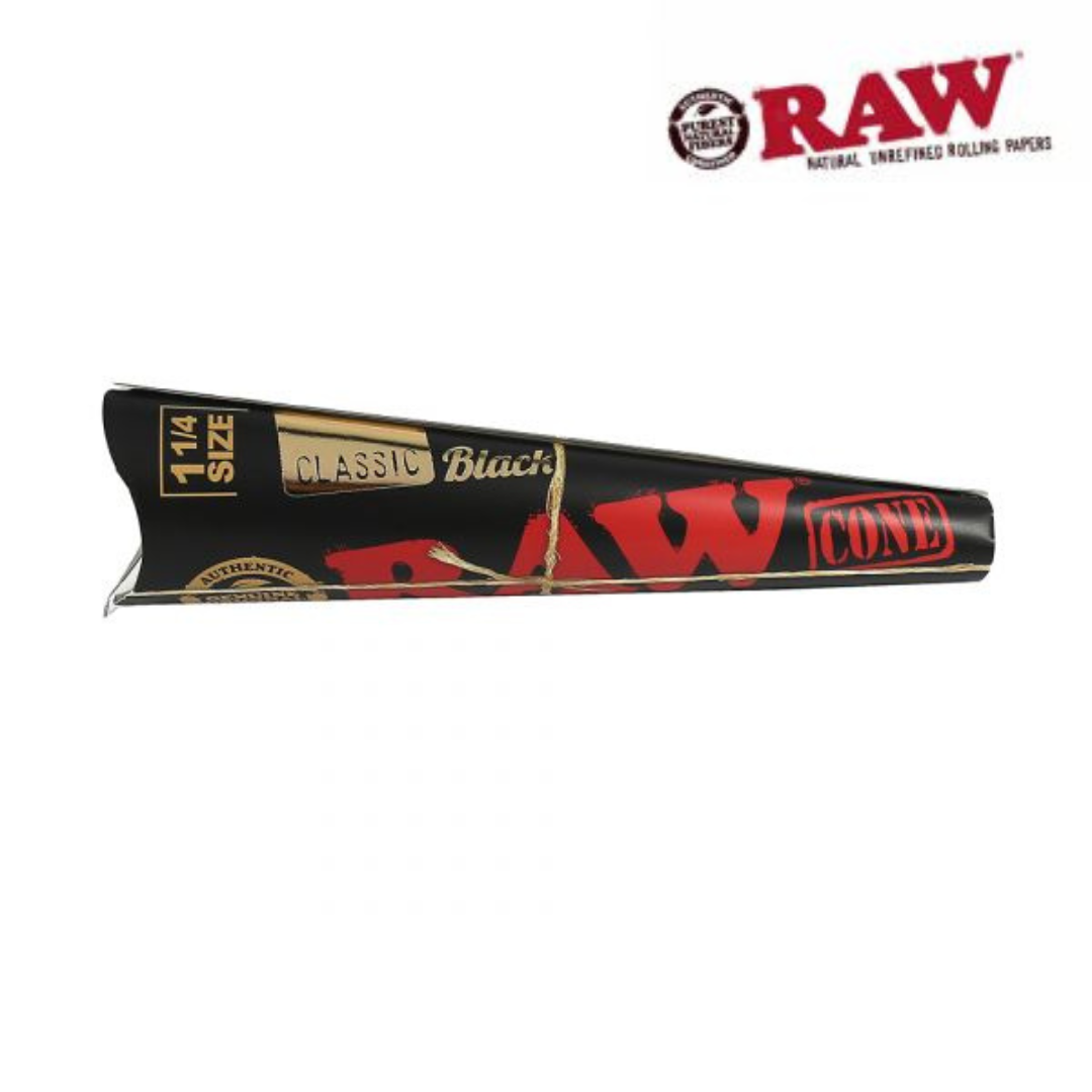 RAW BLACK PREROLLED CONES 1 1/4 SIZE - 6 CONES