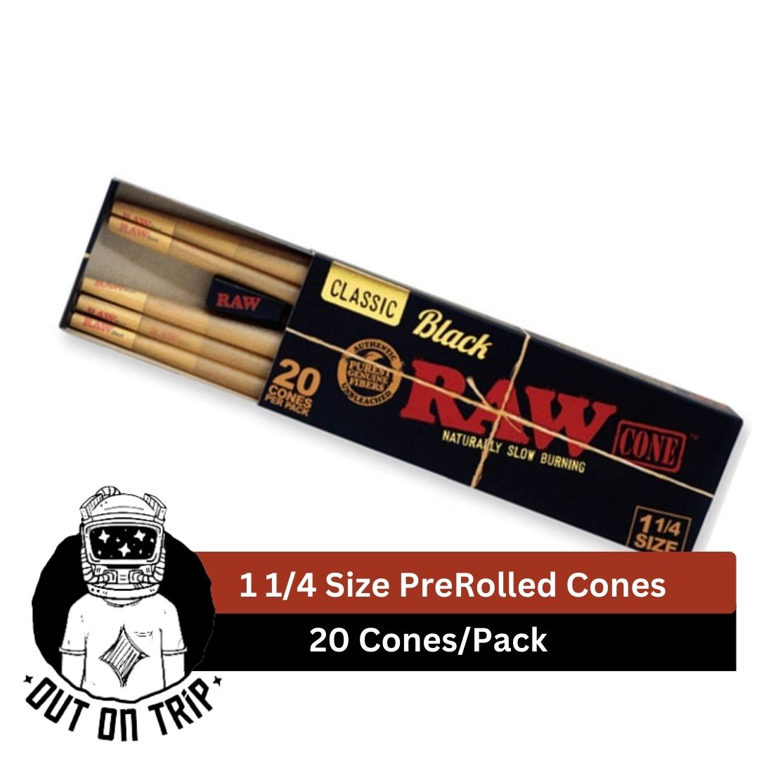 RAW Black Cone 1 1/4 Size - 20 Pre-Rolled Cones