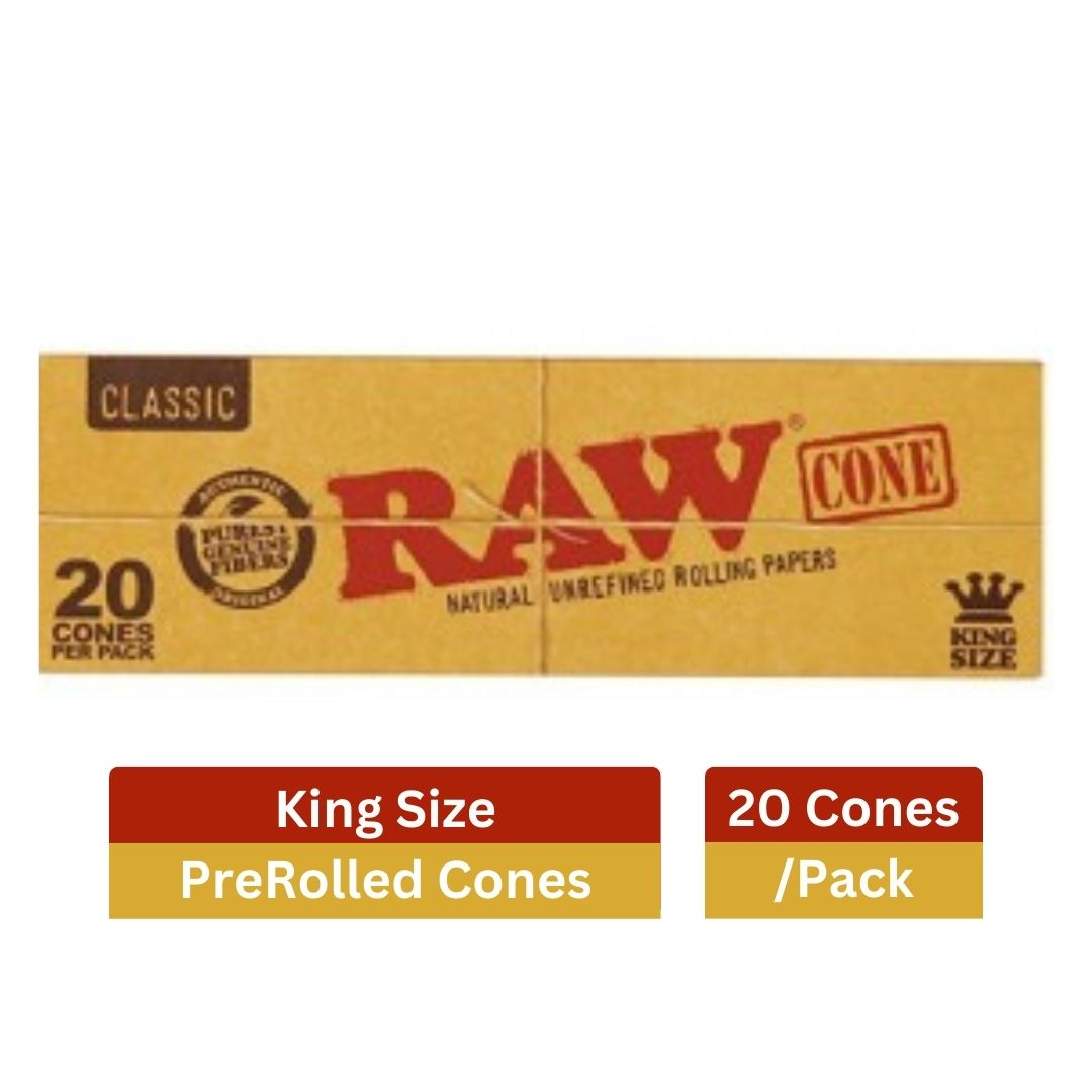 RAW pre-packaged classic unbleached Kingsize Cones 3 pcs, 32 packs