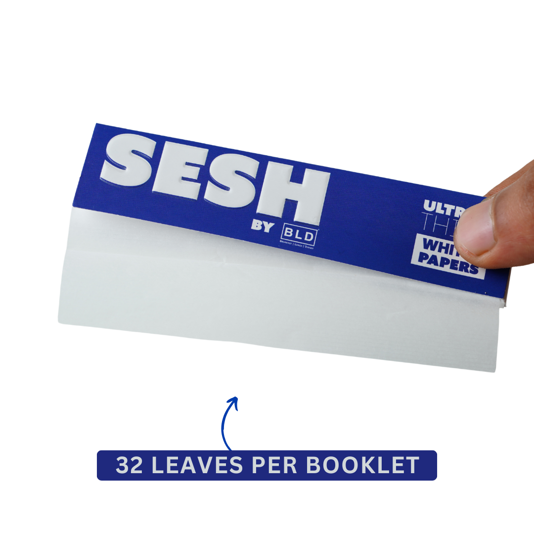 SESH White Natural Rolling Papers – King Size Slim | Ultra-Thin & Smooth Burn | 32 Leaves
