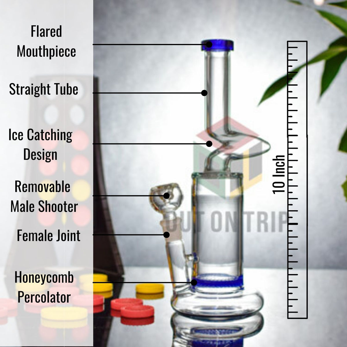10 Inch Assorted Color Bong Beaker with Honeycomb Percolator