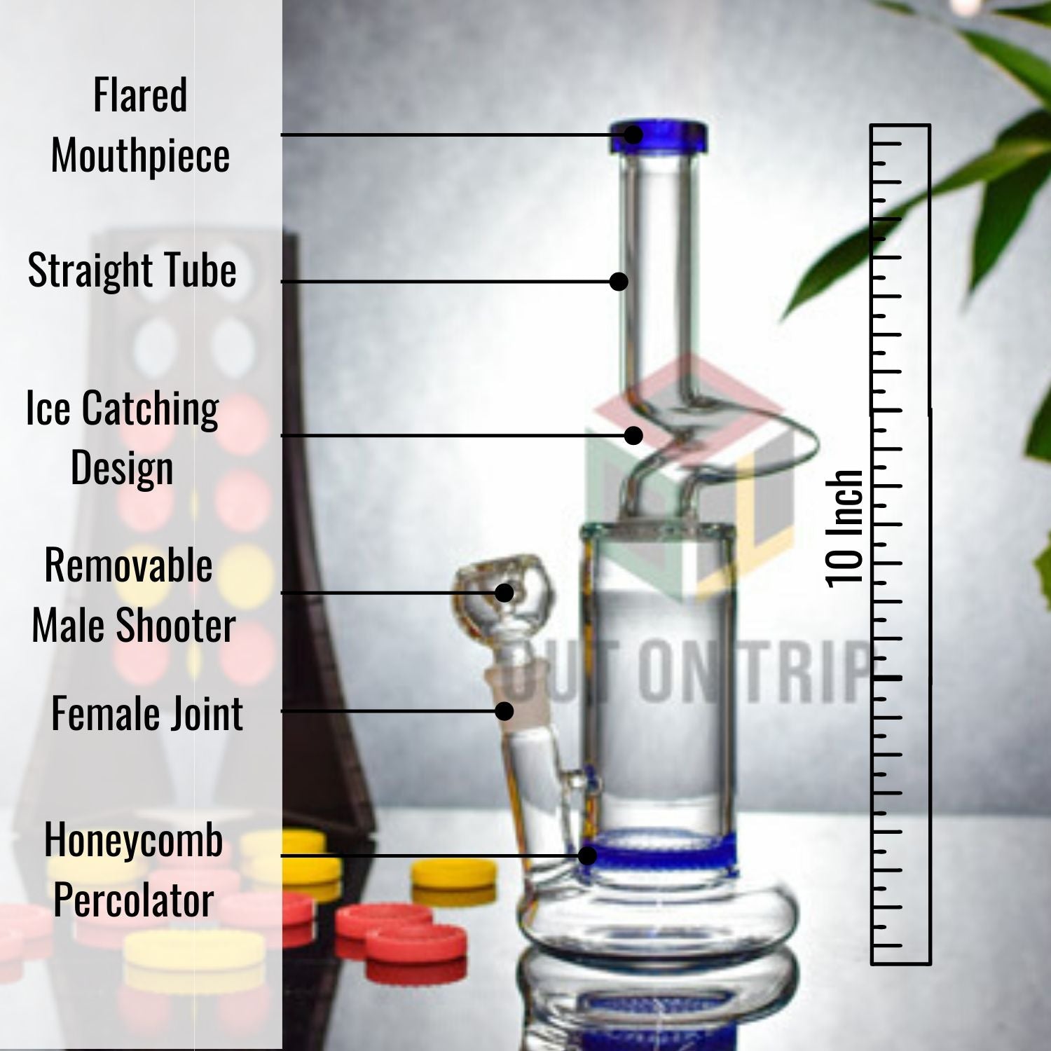 10 Inch Assorted Color Bong Beaker with Honeycomb Percolator