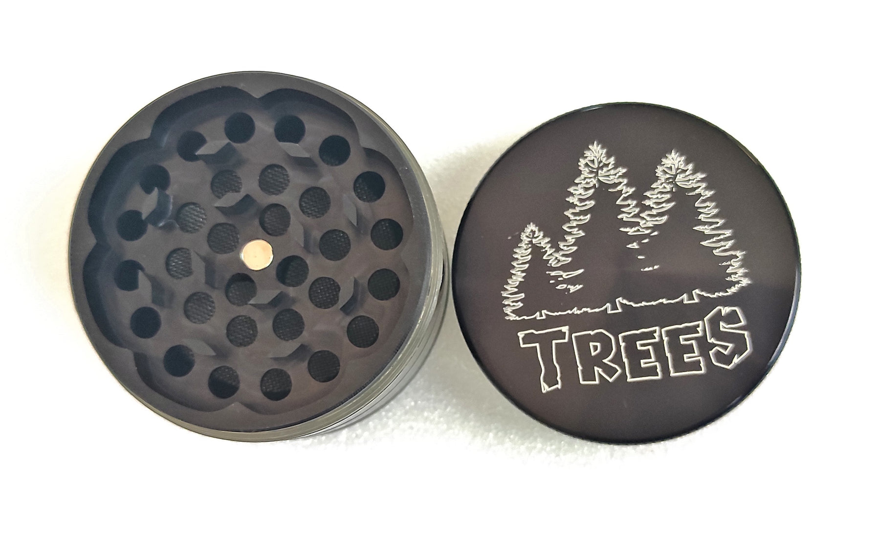 CNC Black Aluminium Large Herb Crusher - 56MM - Tree Design