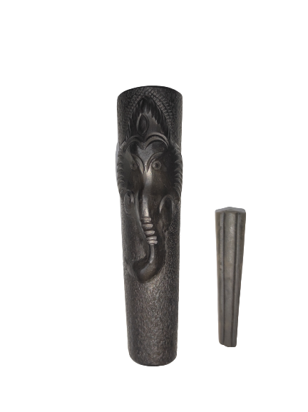 Handmade 4 Inch Ganesha Black Clay Chillum