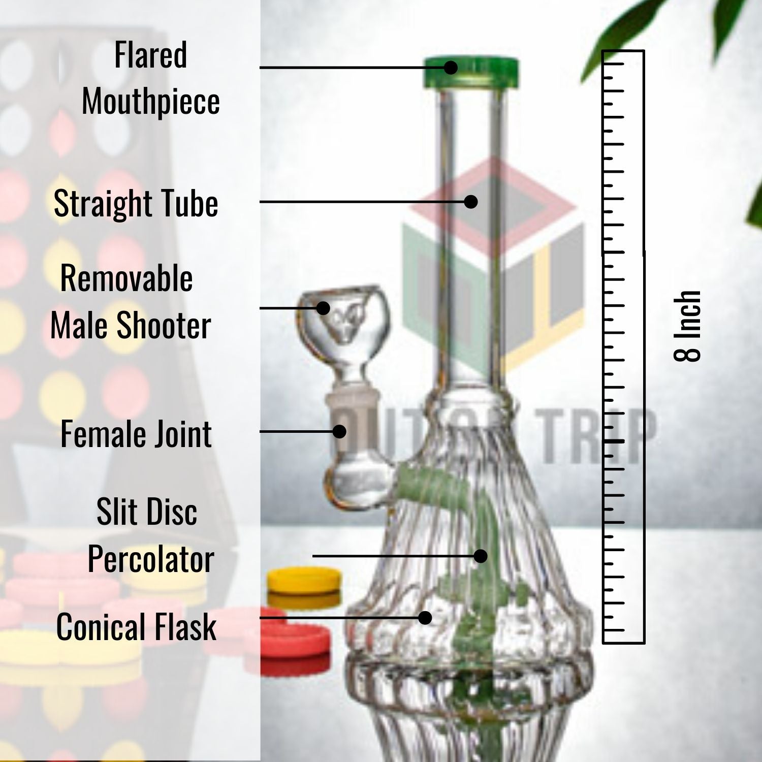 8 Inch Slit Percolator Assorted Colors Bong