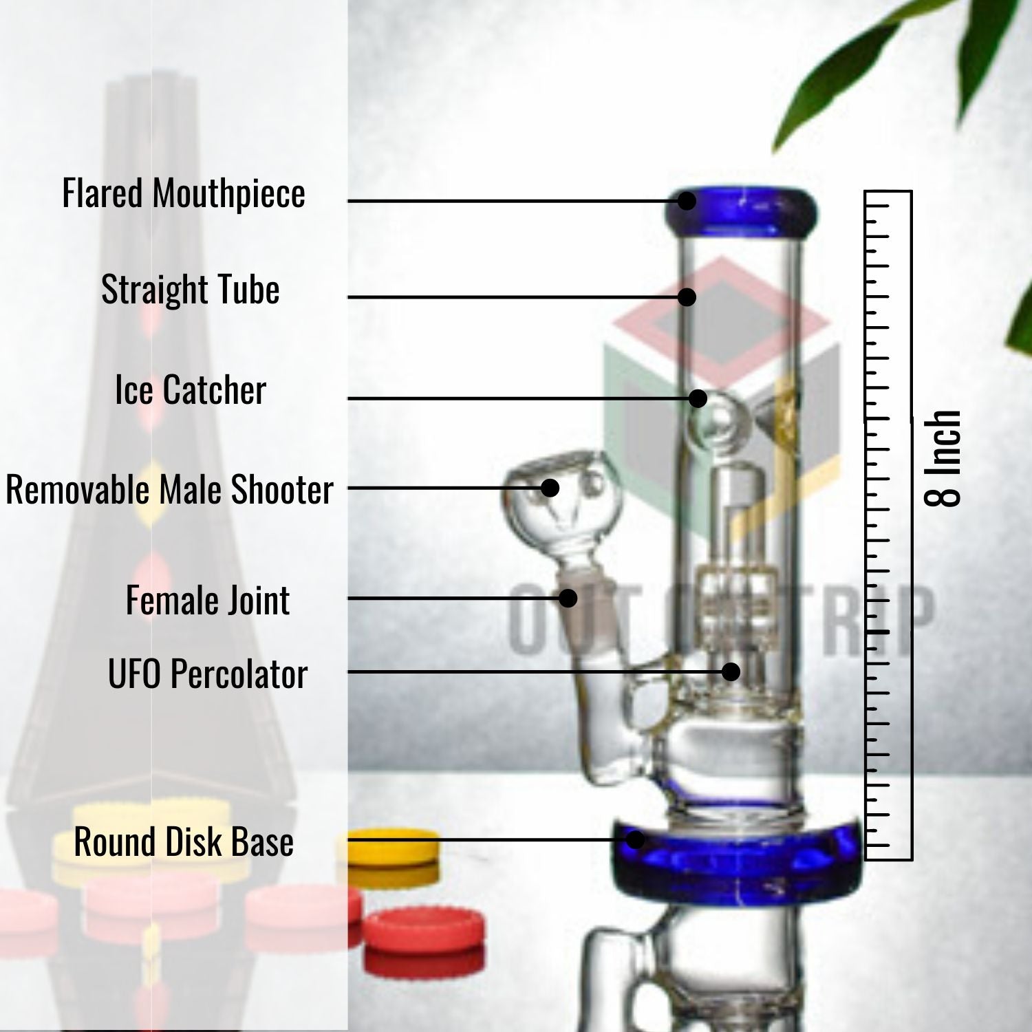 8 Inch Straight Tube Assorted Colors Bong with UFO Percolator (Discontinued)