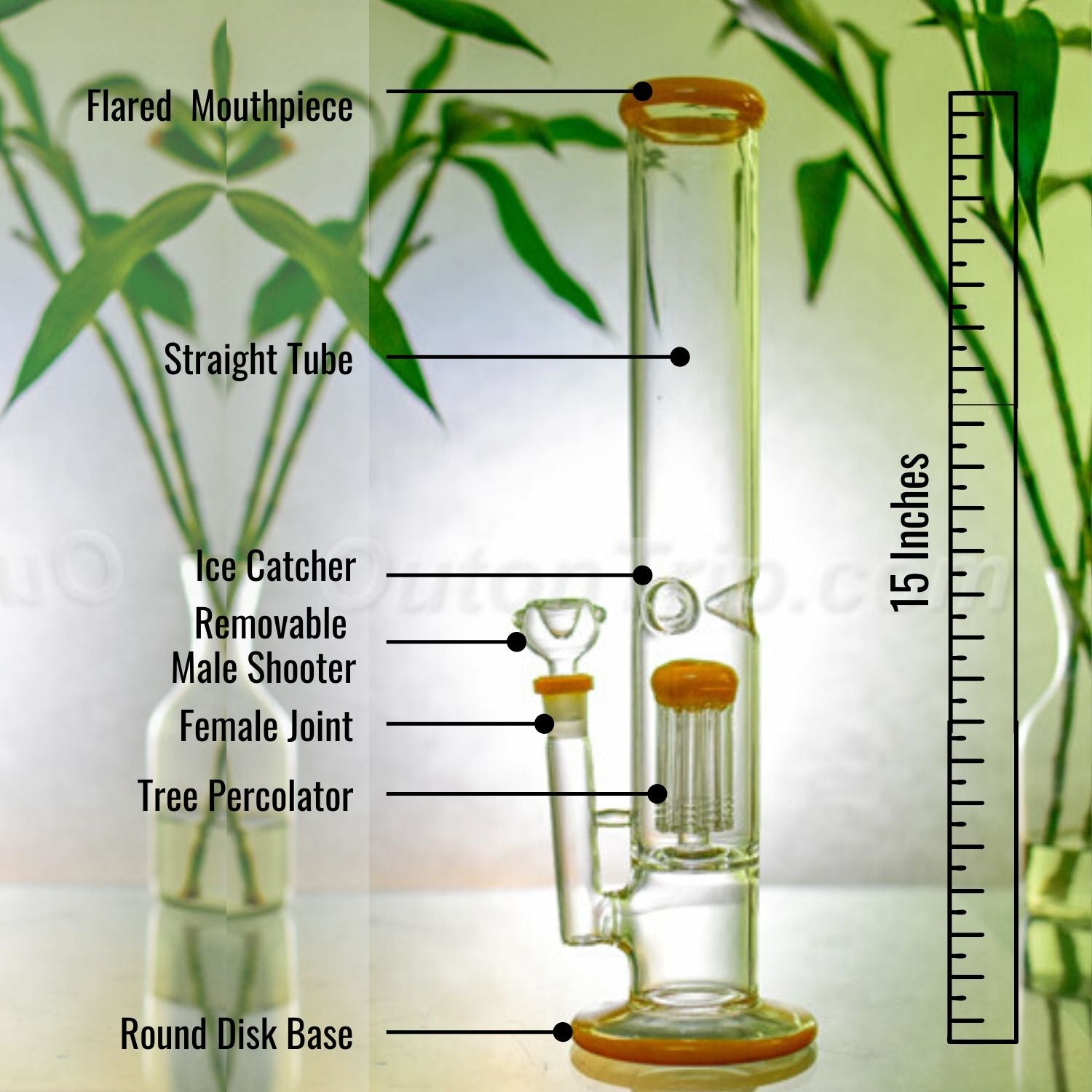 15 Inch High Straight Tube Tree Percolator Bong (Discontinued)