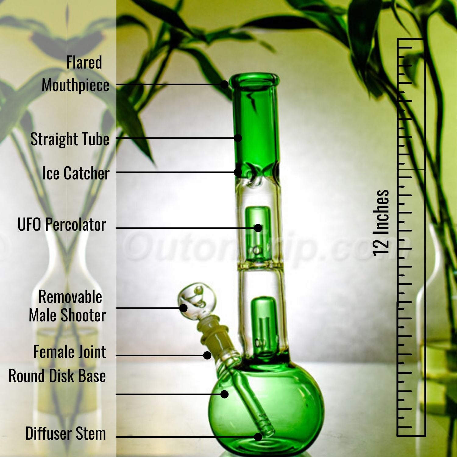 12 Inch Straight Tube Bulb Assorted Colors Bong with Double UFO Percolator (Discontinued)