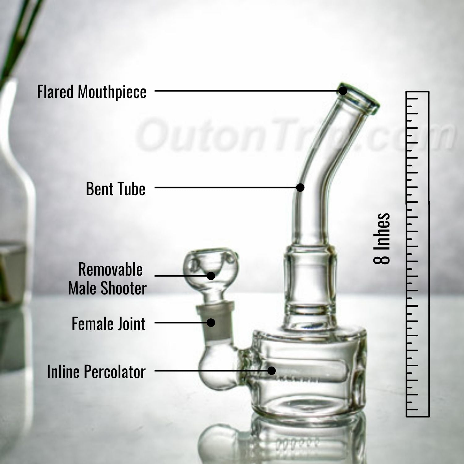 8 Inch Bent Neck Assorted Colors Bong with Inline Percolator