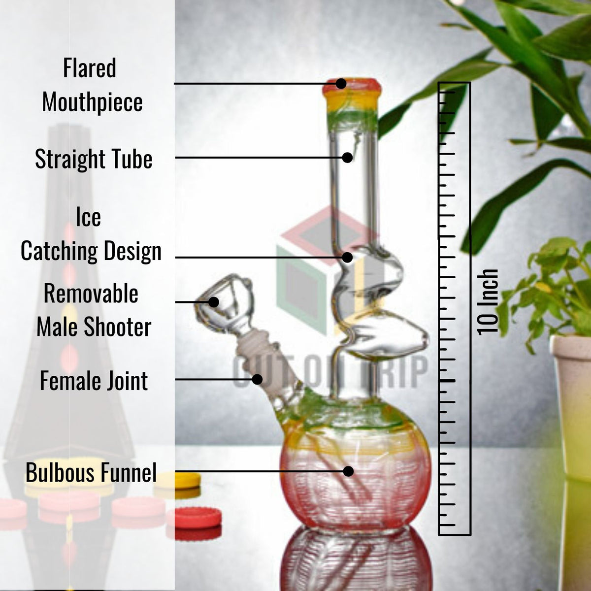 10 Inch Bulbous Glass Bong with Ice Catcher & Flared Mouthpiece