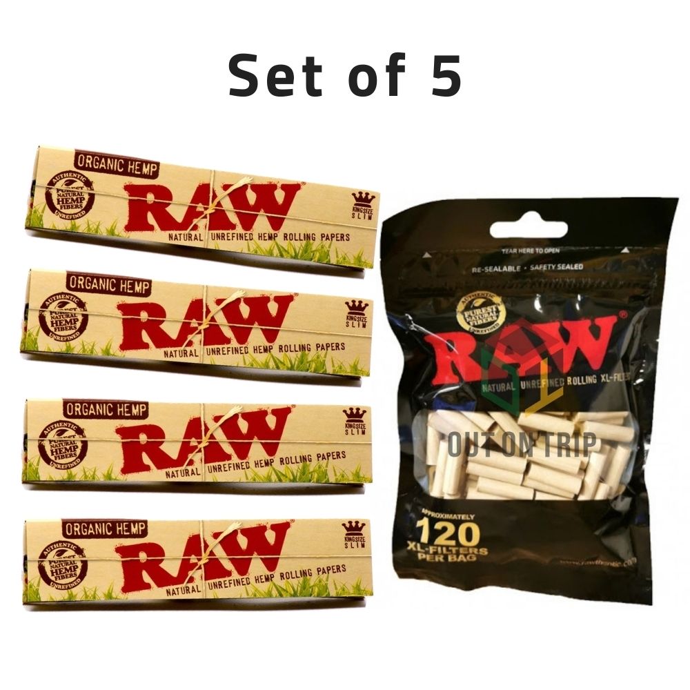 RAW Organic Rolling Paper with RAW Black Cotton Filter Tips - Set of 5