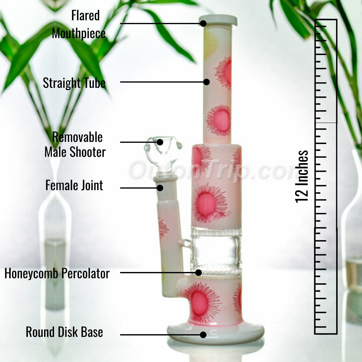 12 Inch Straight Tube Designer Assorted Colors Bong with Double Honeycomb Percolator (Discontinued)