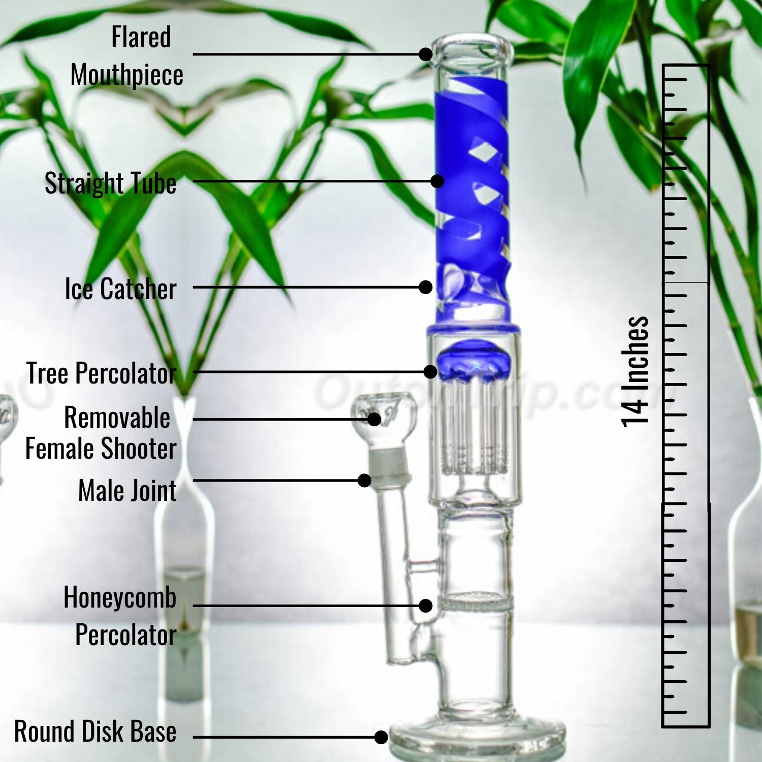 14 Inch Assorted Colors Bong withTree and Honeycomb Percolator (Discontinued)