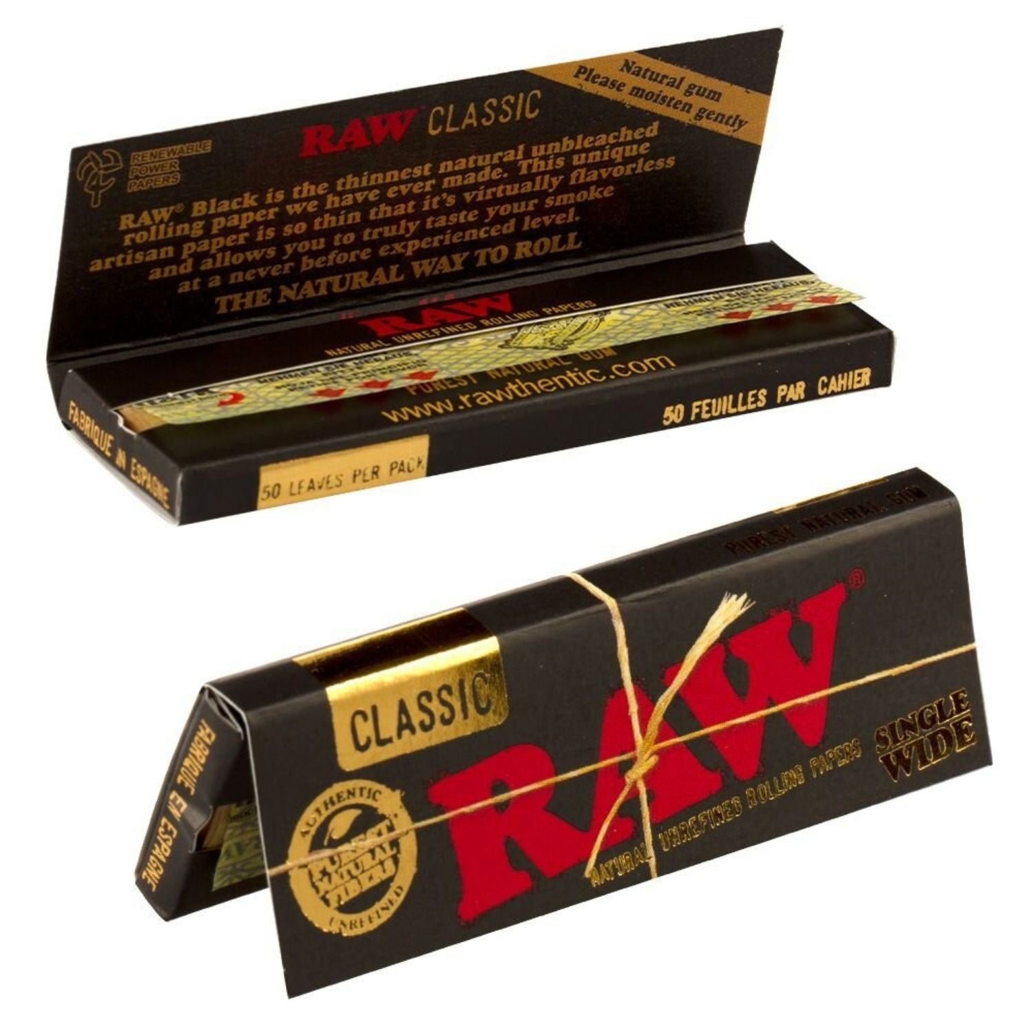 RAW Black Rolling Paper Single Wide - 50 Leaves