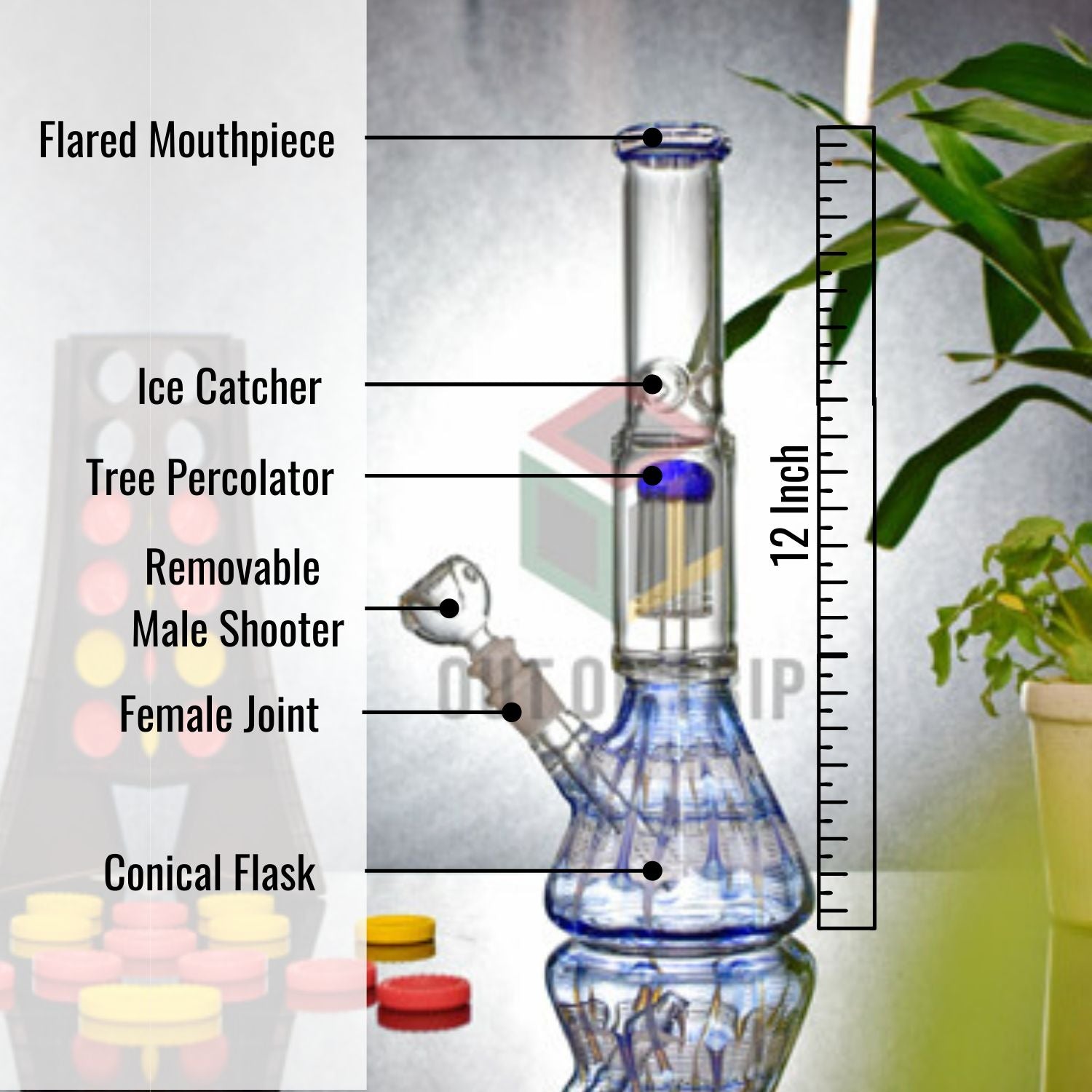 12 Inch Spiral Design Assorted Colors Bong with Tree Percolator