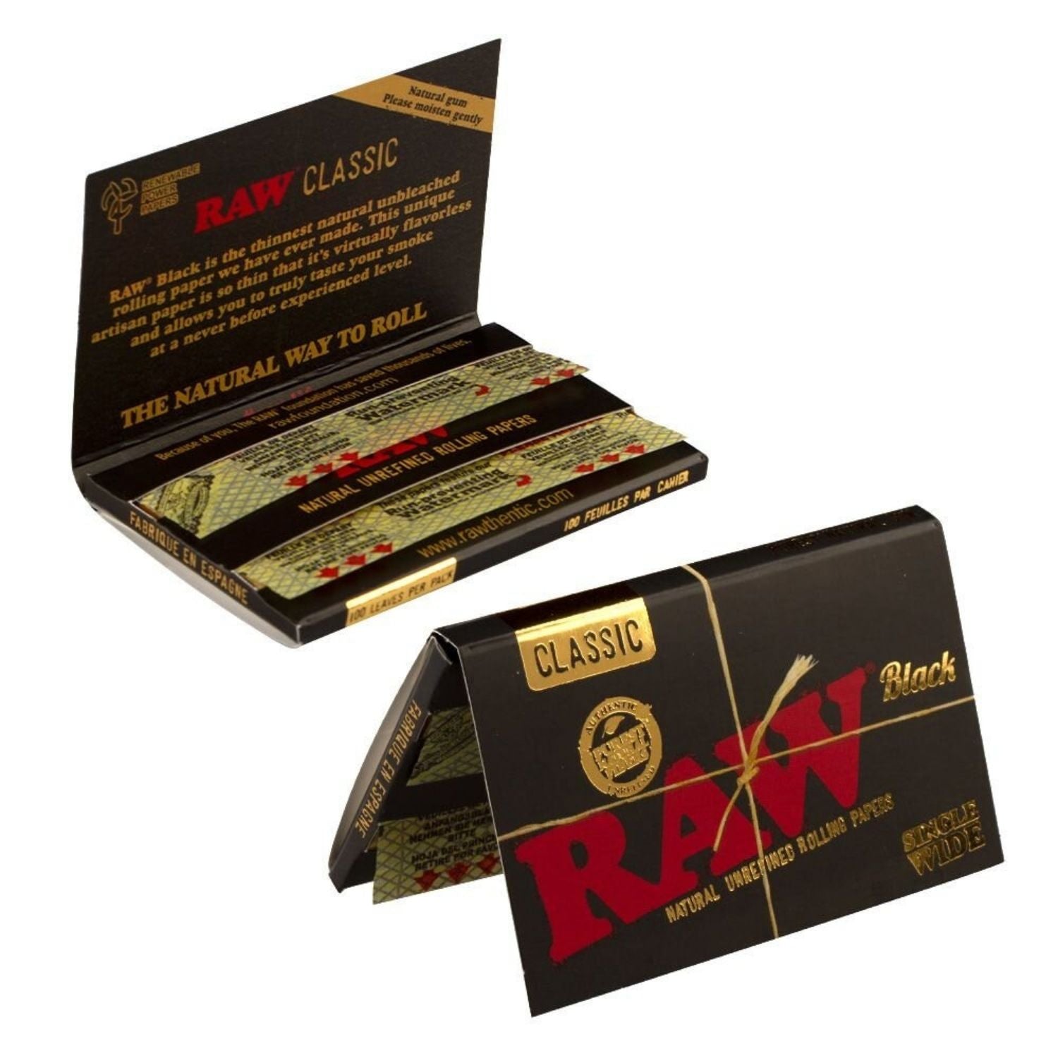 RAW Black Rolling Paper Single Wide - 100 Leaves