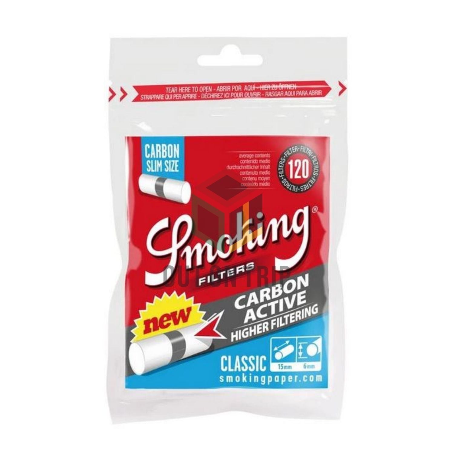 SMOKING Carbon Active Slim Size Cotton Filter - 120 Tips