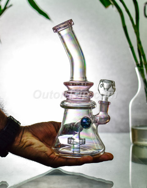 10 Inch Bent Neck  Assorted Colors Bong with Slit Disc Percolator