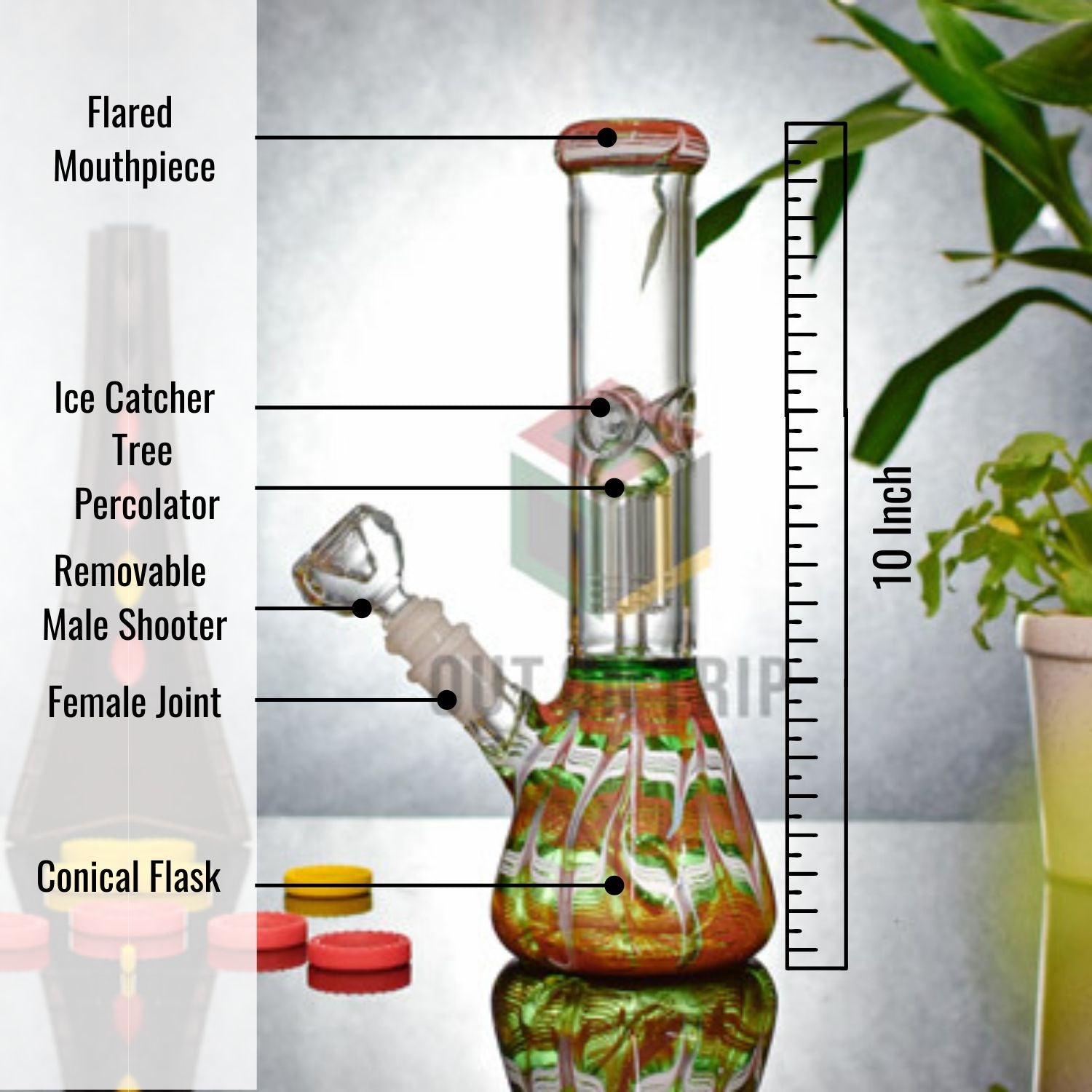 10 Inch Spiral Design Assorted Colors Bong with Tree Percolator