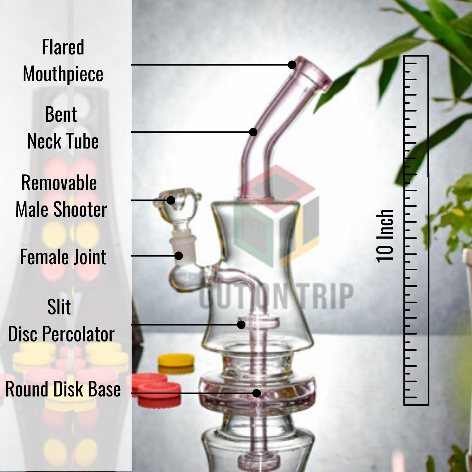 10 Inch Bent Neck  Assorted Colors Bong with Slit Percolator