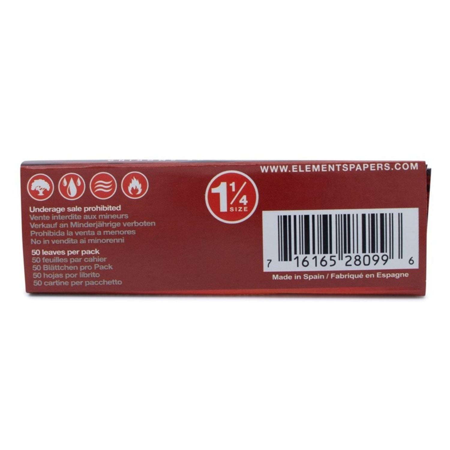 ELEMENTS RED Rolling Paper 1 1/4 - 50 Leaves