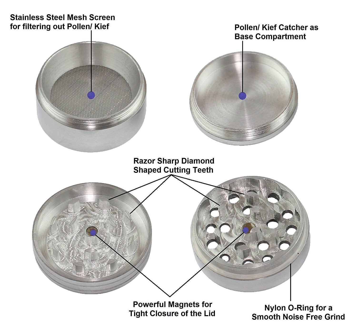 Classic Metallic Herb crusher/Grinder Medium with filter (42 mm) - Outontrip