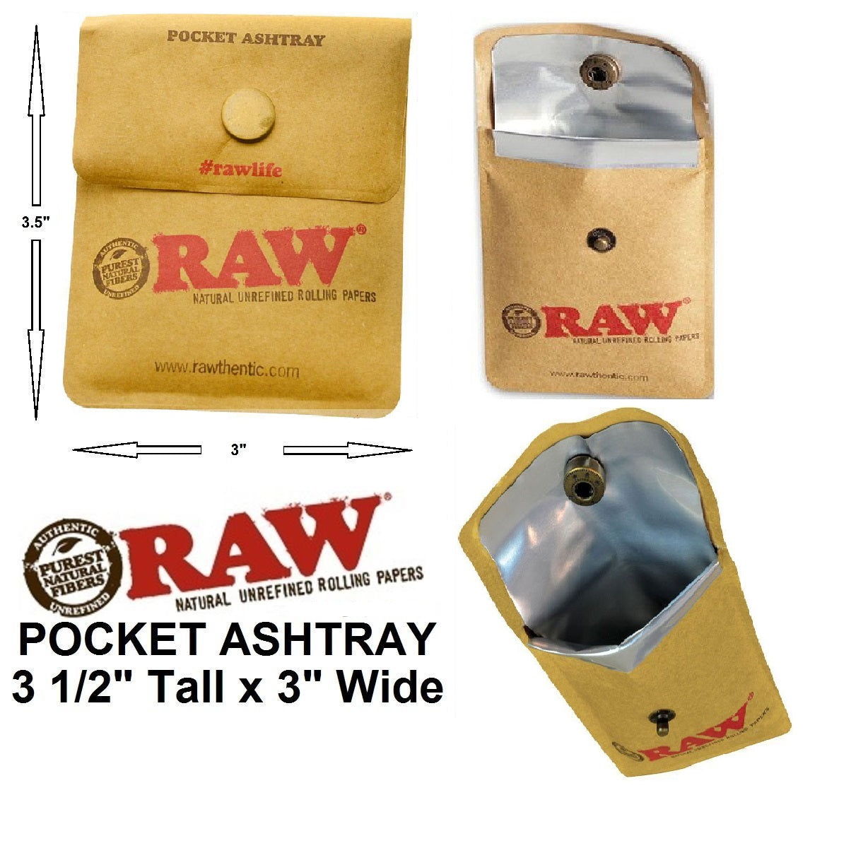 RAW Pocket Ashtray Tobacco Pouch Snap button close - Outontrip