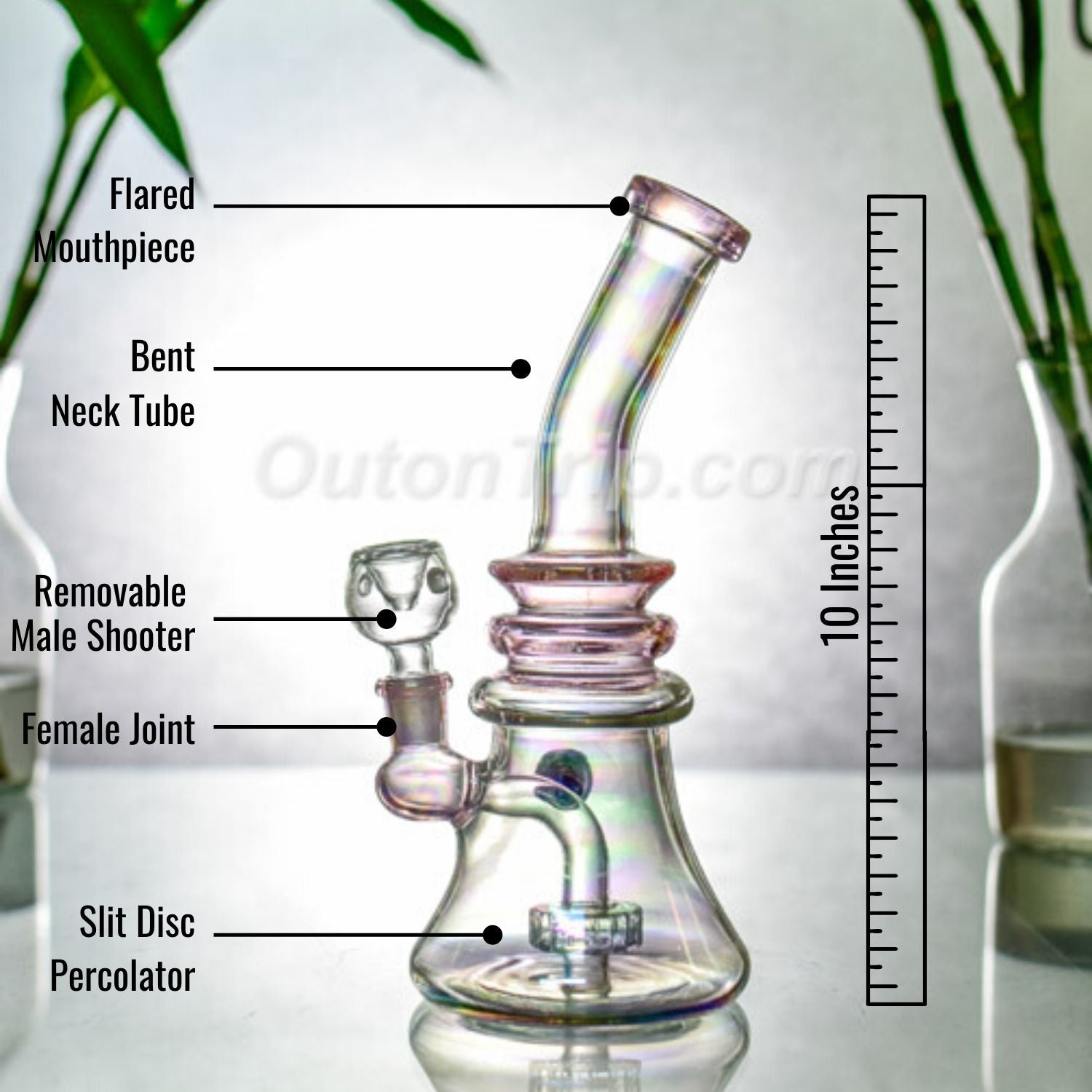 10 Inch Bent Neck Assorted Colors Bong with Slit Disc Percolator