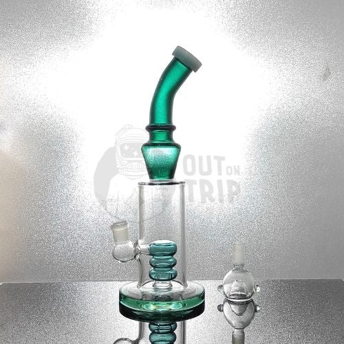 10 Inch Bent Neck  Assorted Colors Bong with Slit Percolator