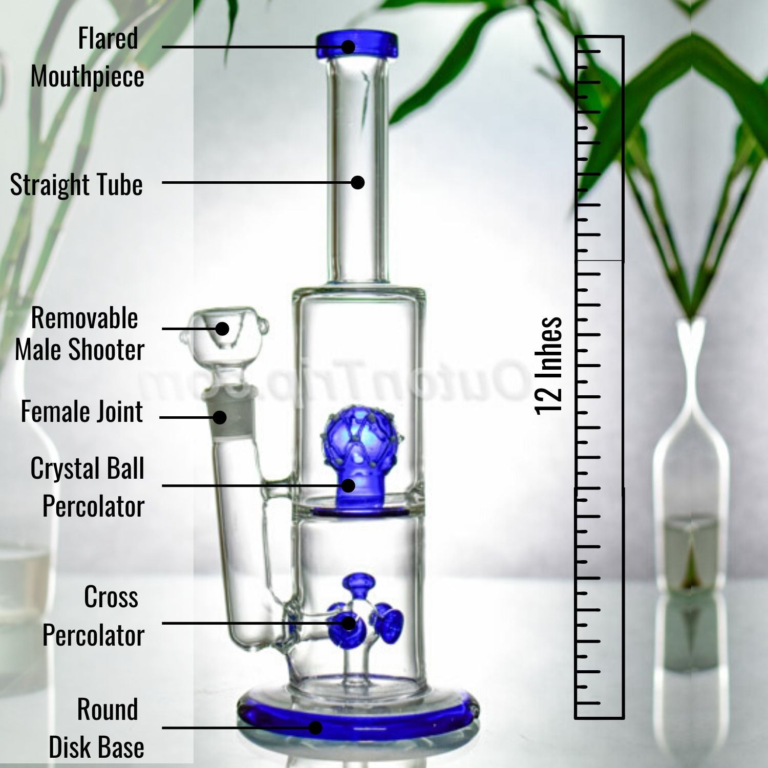 14 inch Can Assorted Colors Bong with Crystal Ball Percolator (Discontinued)