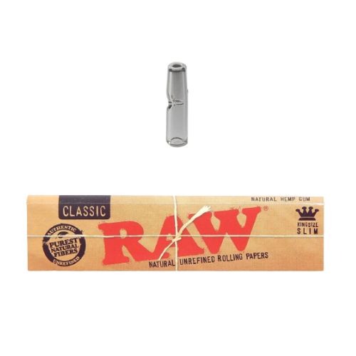 Combo of 1 Pack of Raw Classic Paper with a 6mm Reusable Glass Filter Tip