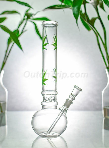 Glass Bong with Assorted Color Leaf Prints