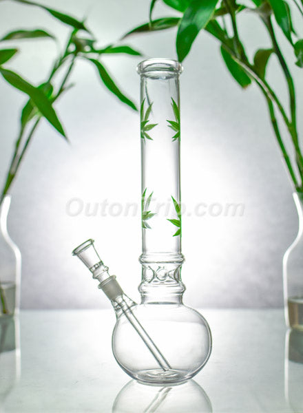 Glass Bong with Assorted Color Leaf Prints