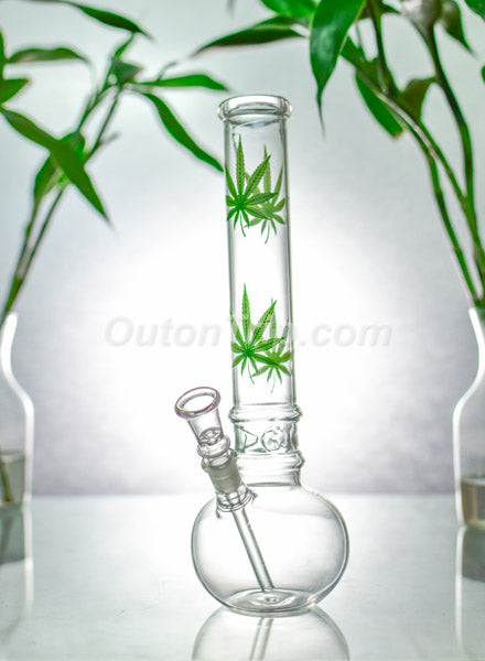 Glass Bong with Assorted Color Leaf Prints