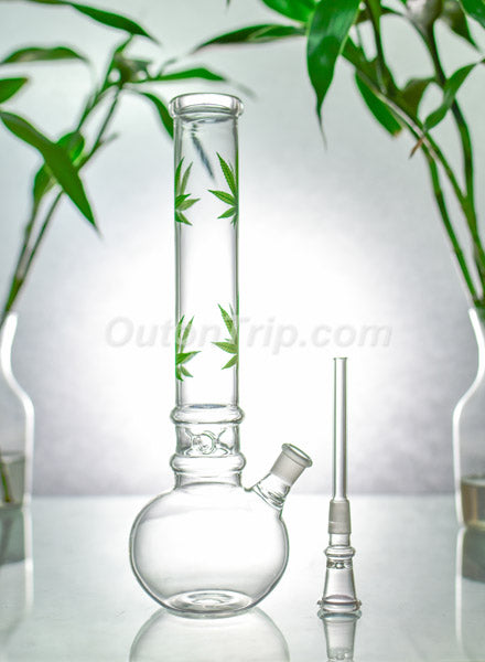 Glass Bong with Assorted Color Leaf Prints